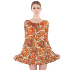 Oranges Background Texture Pattern Long Sleeve Velvet Skater Dress by Simbadda