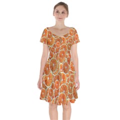 Oranges Background Texture Pattern Short Sleeve Bardot Dress by Simbadda