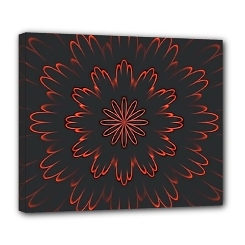 Abstract Glowing Flower Petal Pattern Red Circle Art Illustration Design Symmetry Digital Fantasy Deluxe Canvas 24  X 20  (stretched) by Vaneshart