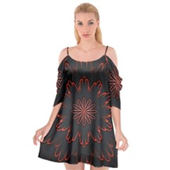 Abstract Glowing Flower Petal Pattern Red Circle Art Illustration Design Symmetry Digital Fantasy Cutout Spaghetti Strap Chiffon Dress by Vaneshart