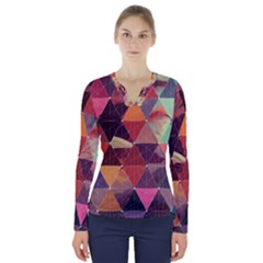 Geometric Pattern Art V-neck Long Sleeve Top by Vaneshart