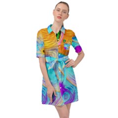 Artwork Digital Art Fractal Colors Belted Shirt Dress by Wegoenart