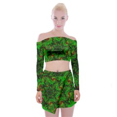 Art Artwork Fractal Digital Art  Green Off Shoulder Top With Mini Skirt Set by Wegoenart