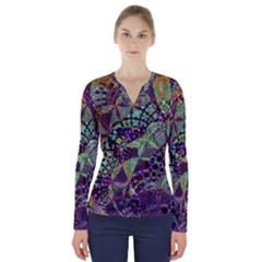 Background Design Art Artwork V-neck Long Sleeve Top by Wegoenart