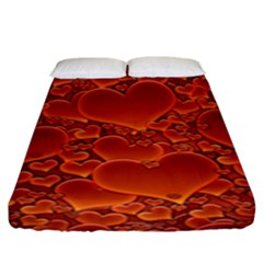 Heart Orange Texture Many Fitted Sheet (king Size) by Vaneshart