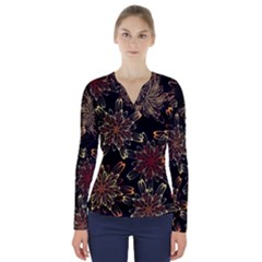 Patterns Abstract Flowers V-neck Long Sleeve Top by Vaneshart