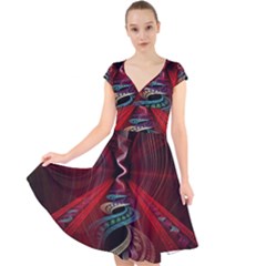 Patterns Red Abstract Cap Sleeve Front Wrap Midi Dress by Vaneshart