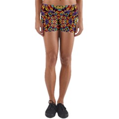 Geometric Pattern Kaleidoscope Art Mirror Image Mosaic Yoga Shorts by Vaneshart