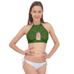 Fauna Nature Ornate Leaf Cross Front Halter Bikini Top by pepitasart