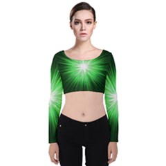 Green Blast Background Velvet Long Sleeve Crop Top by Mariart