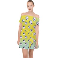 English Breakfast Yellow Pattern Mint Ombre Off Shoulder Chiffon Dress by snowwhitegirl