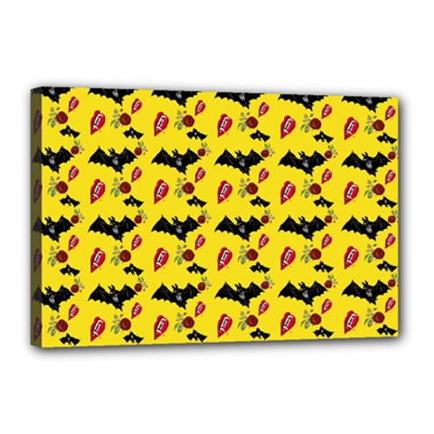 Bat Rose Lips Yellow Pattern Canvas 18  X 12  (stretched) by snowwhitegirl