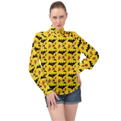 Bat Rose Lips Yellow Pattern High Neck Long Sleeve Chiffon Top by snowwhitegirl