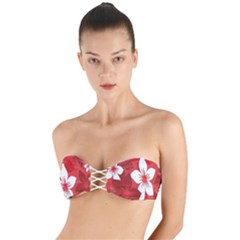 Tropical Red Flowers Twist Bandeau Bikini Top by retrotoomoderndesigns