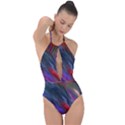 Abstract Paint Painting Watercolor Plunge Cut Halter Swimsuit View1