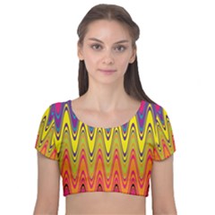 Retro Colorful Waves Background Velvet Short Sleeve Crop Top  by Vaneshart