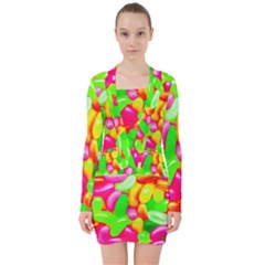 Vibrant Jelly Bean Candy V-neck Bodycon Long Sleeve Dress by essentialimage