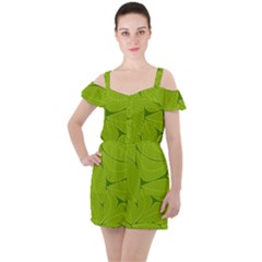 Pattern Leaves Walnut Nature Ruffle Cut Out Chiffon Playsuit by Vaneshart