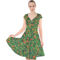 Carnations Flowers Seamless Cap Sleeve Front Wrap Midi Dress by Vaneshart