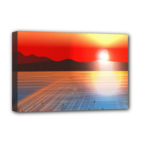 Sunset Water River Sea Sunrays Deluxe Canvas 18  X 12  (stretched) by Mariart