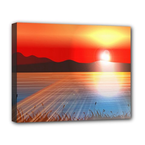 Sunset Water River Sea Sunrays Deluxe Canvas 20  X 16  (stretched) by Mariart