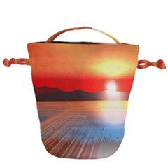 Sunset Water River Sea Sunrays Drawstring Bucket Bag by Mariart