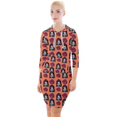 Girl Flower Pattern Apricot Quarter Sleeve Hood Bodycon Dress by snowwhitegirl