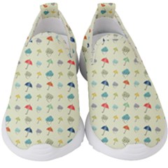 Clouds And Umbrellas Seasons Pattern Kids  Slip On Sneakers by Wegoenart