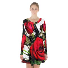 Roses 1 1 Long Sleeve Velvet V-neck Dress by bestdesignintheworld