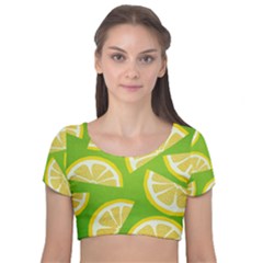 Lemon Fruit Healthy Fruits Food Velvet Short Sleeve Crop Top  by Wegoenart