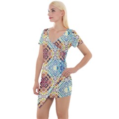 Pattern Short Sleeve Asymmetric Mini Dress by Sobalvarro