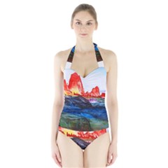 Fitzroy Argentina Chile Patagonia Halter Swimsuit by Wegoenart