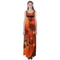 Leaf Autumn Nature Background Empire Waist Maxi Dress by Wegoenart