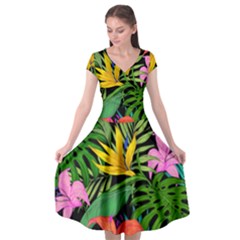 Tropical Greens Cap Sleeve Wrap Front Dress by Sobalvarro