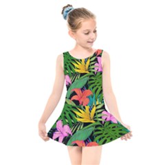 Tropical Greens Kids  Skater Dress Swimsuit by Sobalvarro