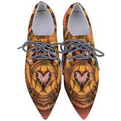 Awesome Heart On A Pentagram With Skulls Women s Pointed Oxford Shoes by FantasyWorld7