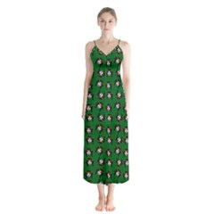 Retro Girl Daisy Chain Pattern Green Button Up Chiffon Maxi Dress by snowwhitegirl