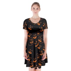 Jack O Lanterns Short Sleeve V-neck Flare Dress by bloomingvinedesign