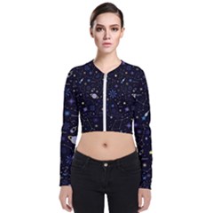 Starry Night  Space Constellations  Stars  Galaxy  Universe Graphic  Illustration Long Sleeve Zip Up Bomber Jacket by Vaneshart