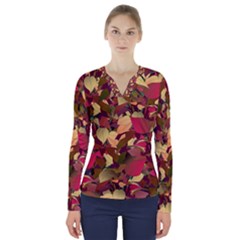 Floral Pattern Design V-neck Long Sleeve Top by Vaneshart