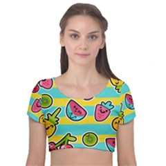 Summer Fruits Patterns Velvet Short Sleeve Crop Top  by Vaneshart