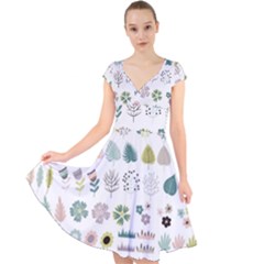 Cute Flowers Plants Big Collection Cap Sleeve Front Wrap Midi Dress by Vaneshart