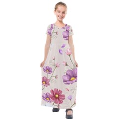 Vector Hand Drawn Cosmos Flower Pattern Kids  Short Sleeve Maxi Dress by Sobalvarro