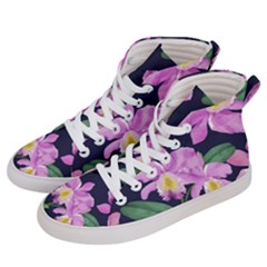 Vector Hand Drawn Orchid Flower Pattern Women s Hi-top Skate Sneakers by Sobalvarro