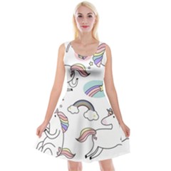 Cute Unicorns With Magical Elements Vector Reversible Velvet Sleeveless Dress by Sobalvarro