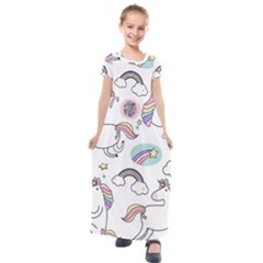 Cute Unicorns With Magical Elements Vector Kids  Short Sleeve Maxi Dress by Sobalvarro