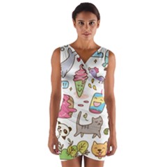 Set Kawaii Doodles Wrap Front Bodycon Dress by Vaneshart