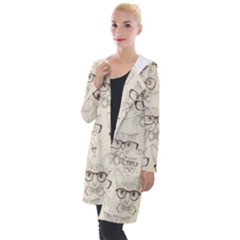 Seamless Pattern Hand Drawn Cats With Hipster Accessories Hooded Pocket Cardigan by Vaneshart