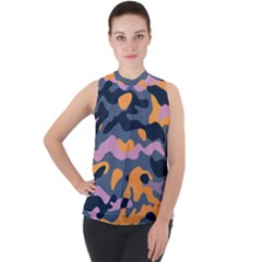 Camouflage Background Textile Uniform Seamless Pattern Mock Neck Chiffon Sleeveless Top by Vaneshart