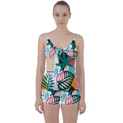 Abstract Seamless Pattern With Tropical Leaves Tie Front Two Piece Tankini by Vaneshart